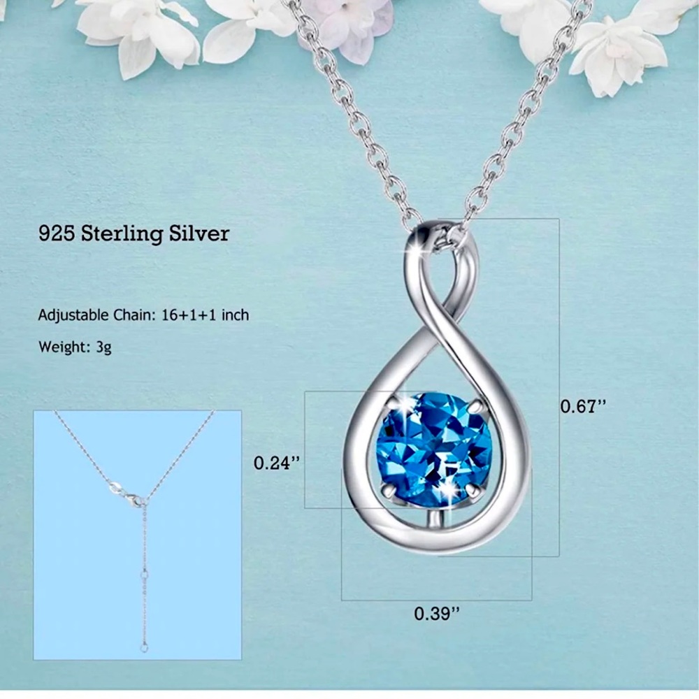 December Birthstone Necklace 925 Sterling Silver
